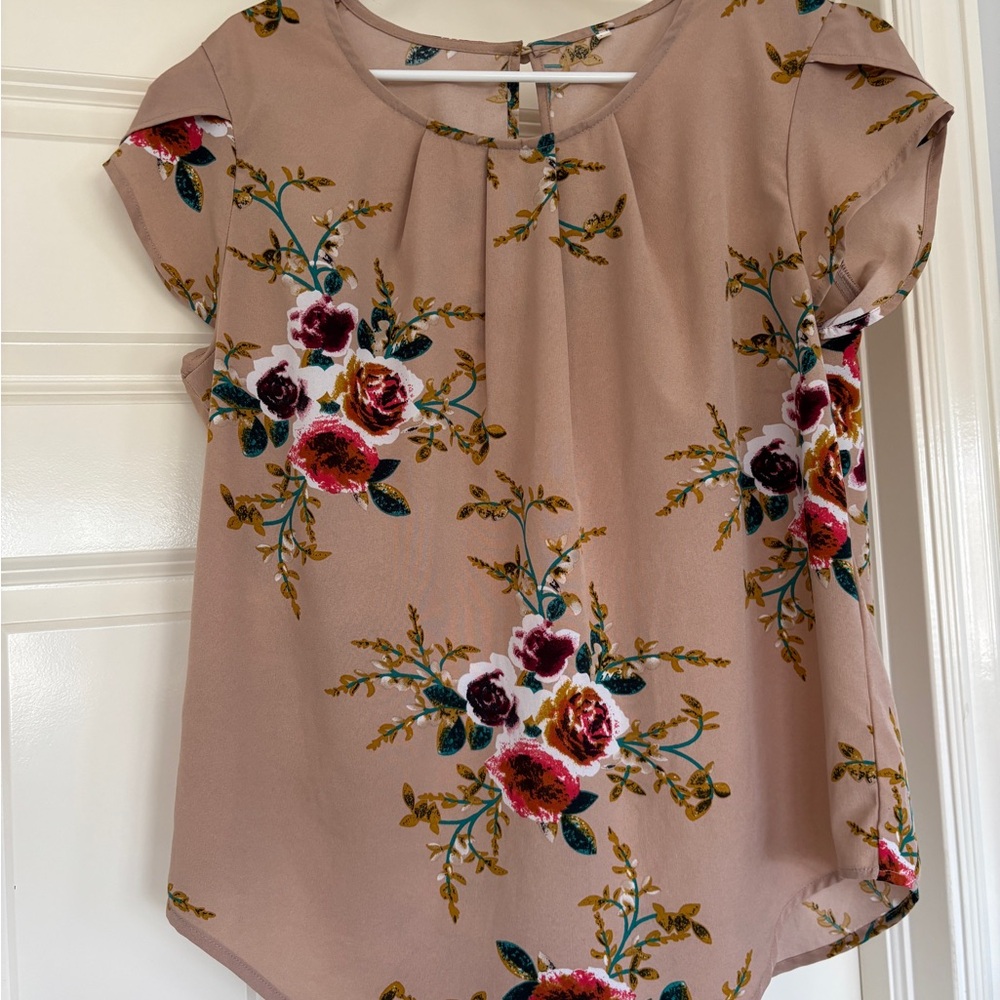 Amazon Blush Floral Short Sleeve Blouse